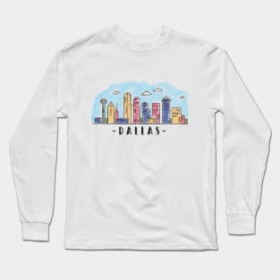 Dallas Watercolor Skyline Long Sleeve T-Shirt